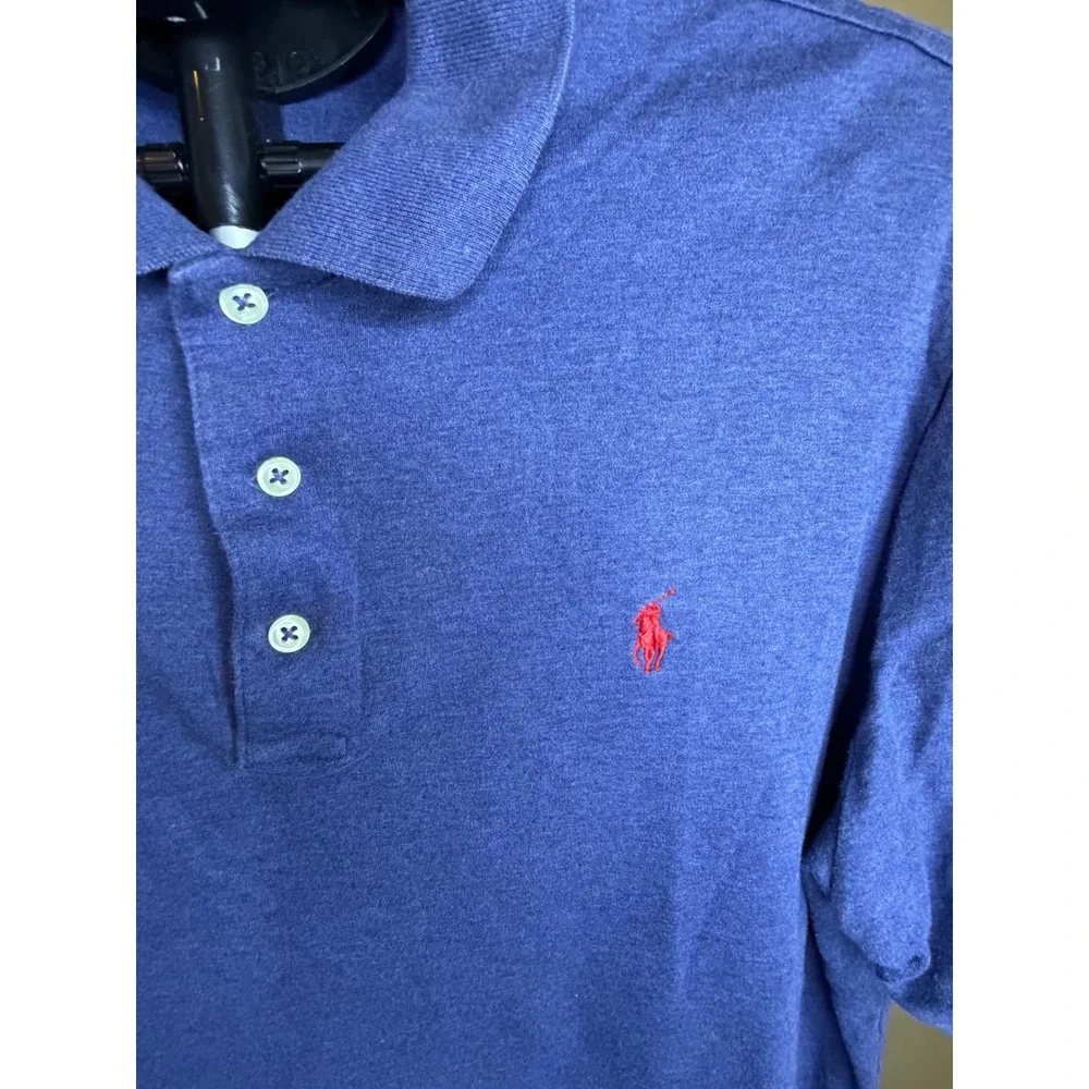 Polo Ralph Lauren Mens Large Blue Heathered Short Sleeve Pony Logo Polo Shirt
